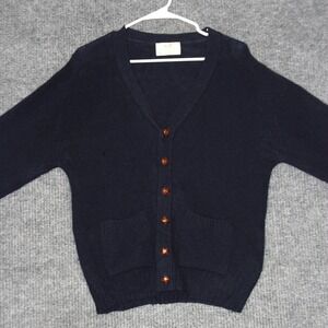VTG 70s Lord Jeff Cardigan Sweater Mens M Navy lue 100% Shetland Wool V Neck
